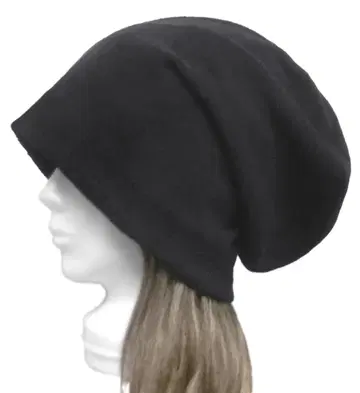 핸드메이드 롱 루즈 와치캡 (넉넉한 핏) 코튼 파일 니트 / 블랙