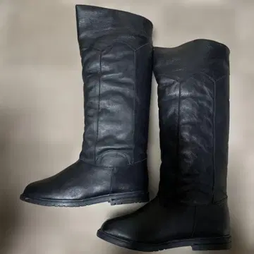 [미사용품] 가죽 롱 부츠 블랙 박스형