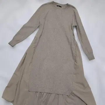 폴린느브로 여성용 롱 원피스 긴팔 니트 절개 베이지