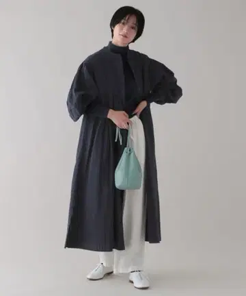 natural by clip 섀도우 체크 원피스 네이비