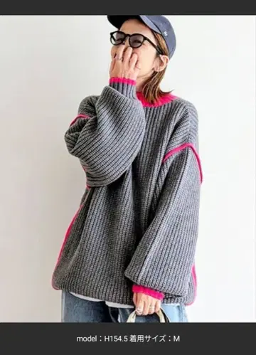 notch.by.yui 그레이 M 오버 사이즈 바이컬러 니트 노치