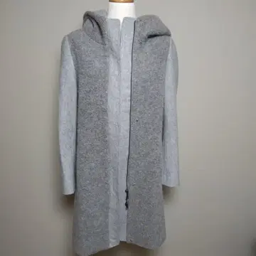 새상품급 아츠로 타야마 그레이 후드 부착 울 코트