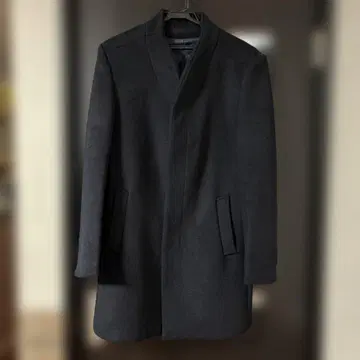 네이비 다크 네이비 옷깃 없는 체스터 코트