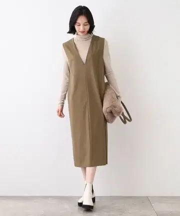 INDIVI [세탁 가능] 울 라이크 오버롤 스커트