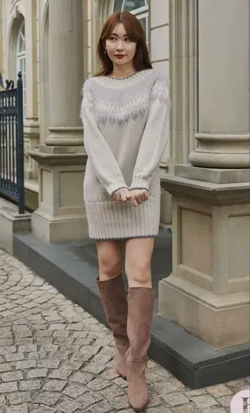 하립투 Heart Fair Isle Knit Mini Dress