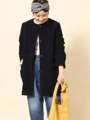 coen 라이트 멜톤 노카라 코트 네이비