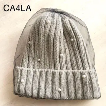 [ 새상품급 ] 카시라 니트 모자 튤 베이지 펄