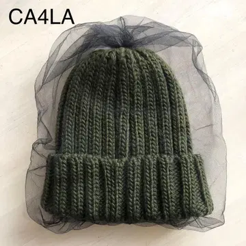 [새상품급] 카시라 니트 모자 비니 튤 카키
