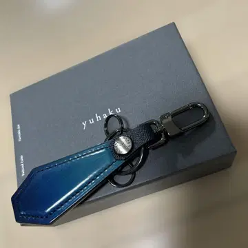 YUHARU 키링 키케이스 스트랩 천연 가죽 가죽 파랑 미사용 새상품