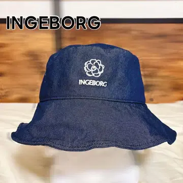 INGEBORG 로고 & 까멜리아 자수 버킷햇 데님 네이비 버킷햇