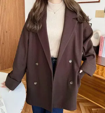 moment+ 니트 멜톤 루즈 실루엣 더블 테일러드 자켓