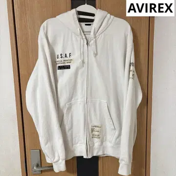 AVIREX 스텐실 패치 집업 후드티 화이트 2XL