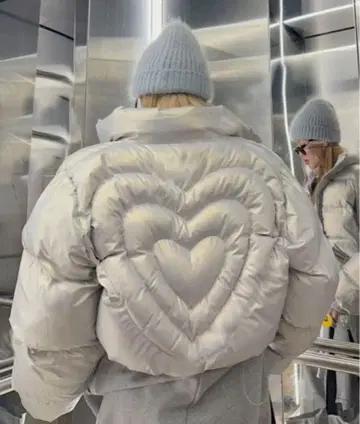 Dalffin 실버 하트형 퀼팅 크롭 다운 자켓