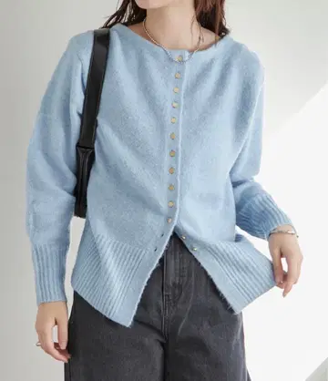 mystic 숄더 개더 버튼 가디건