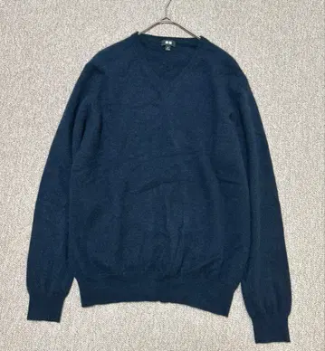 UNIQLO 캐시미어 100% 니트 남성용 XL 네이비 V넥