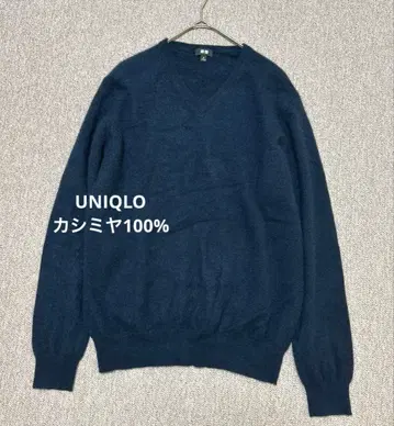 UNIQLO 캐시미어 100% 니트 남성용 XL 네이비 V넥