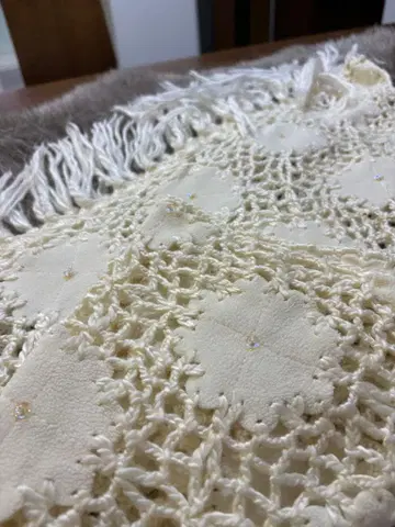 MUSHUSH 아이보리 레이스 뜨개질 스톨