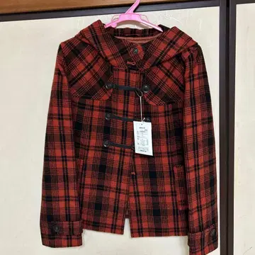 체크 무늬 후드 부착 더플 코트 컴시즘