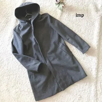 임프 imp 후드 부착 코트 L 그레이 울 혼방