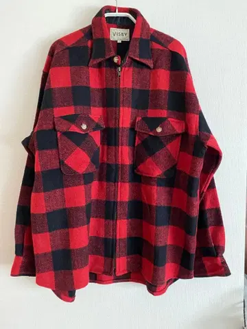 블록 체크 빨검 자켓 아우터 셔츠 L