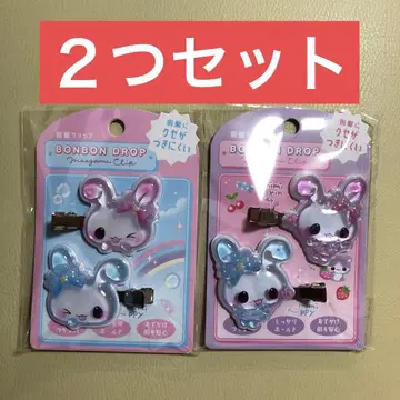 모자 꽁지 드롭 앞머리 클립 캔디 트윈즈 2개 세트