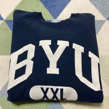 90s Champion 네이비 삼단 리버스 위브 자수 택 M 멕시코제