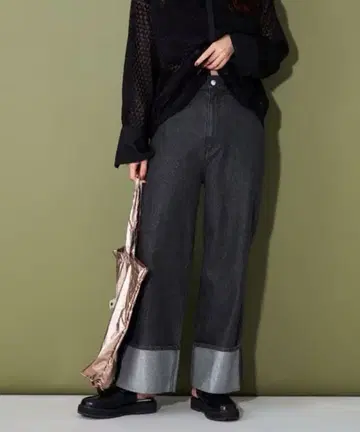 CITEN 라메 롤업 와이드 데님