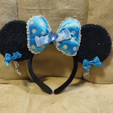 디즈니 머리띠 블랙 귀 도트 리본