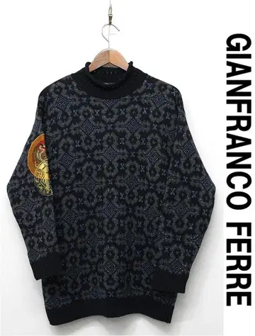 E535 FERRE JEANS 스웨터 올 패턴 라메 하이넥 와펜