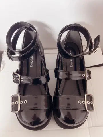 디어마이러브 더블 벨트 버클 통굽 펌프스 23cm