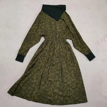 핸드메이드 잎 패턴 원피스 올리브 그린