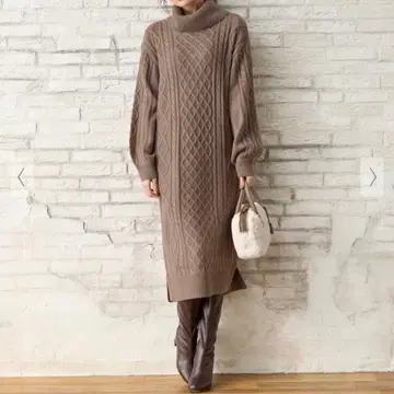 Honeys 허니즈 케이블 짜임 모카 브라운 니트 원피스