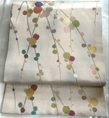 나고야 오비 핑크 베이지, 수직 직조, 늘어진 매화 무늬