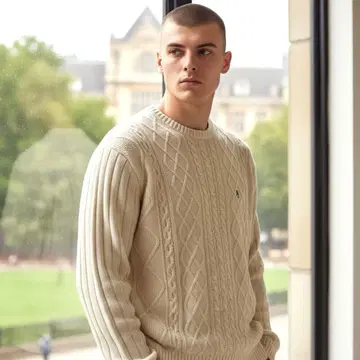 택 포함 새상품 허시파피 케이블 니트 남성용 M 자수 로고 울