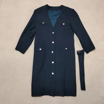 핸드메이드 네이비 롱 코트 벨트 포함