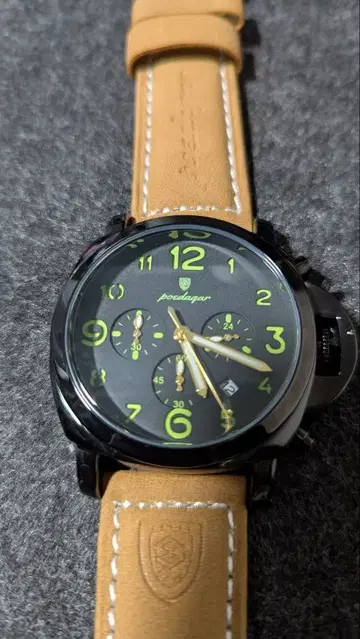 poedagar 아날로그 손목시계 블랙/그린 45mm