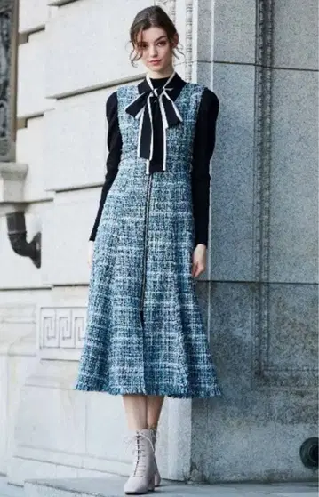 And Couture *팬시 트위드 지퍼 원피스 38* 클리닝 완료