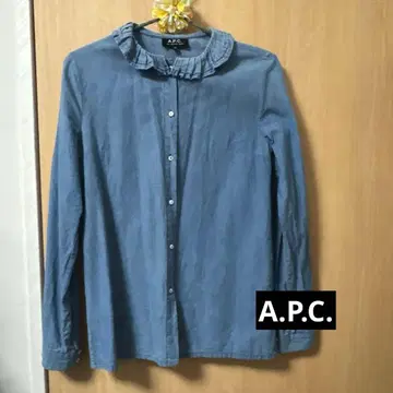 A.P.C. 데님 블루 프릴 옷깃 셔츠 34