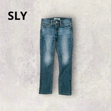 SLY 스키니 데님 스트레치 데미지 가공 스트레이트 캐주얼 블루