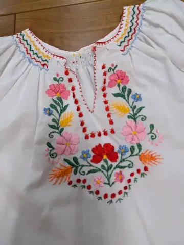 빈티지 카로차 자수 꽃무늬 자수 블라우스