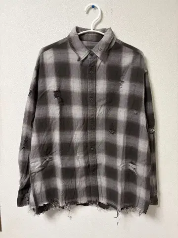 CLEL 빈티지 디자인 데미지 체크 셔츠