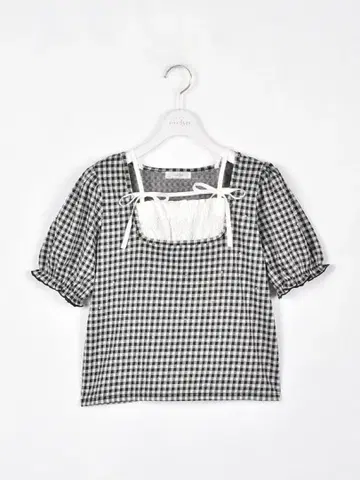 evelyn 리본 크로스 체크 상의