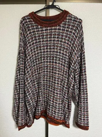 MAISON SPECIAL 체크 무늬 오버 사이즈 니트