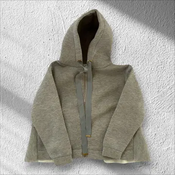 [ Myu ] 백 프릴 후드티 그레이 본딩풍 골드 지그 [ F119 ]