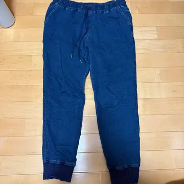 네이비 허리밴딩 데님 팬츠