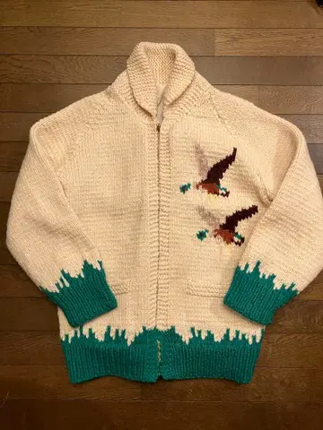 빈티지 카모 무늬 코위찬 가디건 덕 오리 구제 의류