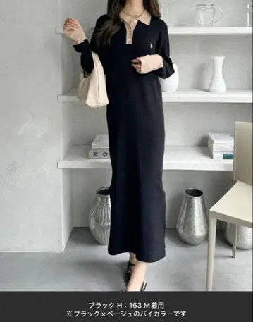 [ U.S. POLO ASSN ] 컬러 디자인 폴로 옷깃 니트 원피스