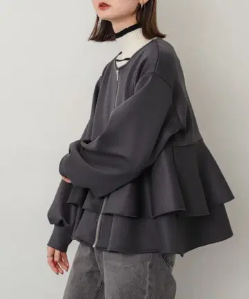 프릴 페플럼 지퍼 가디건