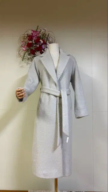 라이트 그레이 롱 코트 벨트 포함