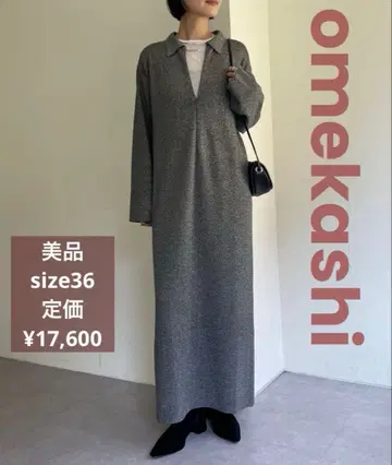 새상품급 Omekashi 프론트 지퍼 폴로 니트 원피스 하프 지퍼 니트